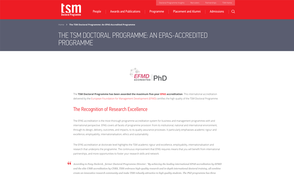 screenshot The TSM Doctoral Programme: An EPAS-Accredited Programme